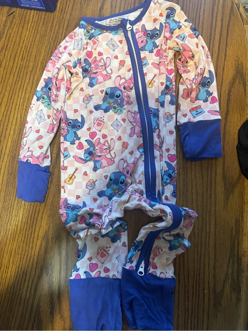 Disney Lilo & Stitch Pink and Blue Kids Footed Pajama